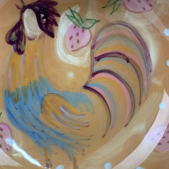 Danna Cullen Footed Rooster Cereal Soup Bowl Strawberries Handles 6" Colorful - Picture 6 of 9